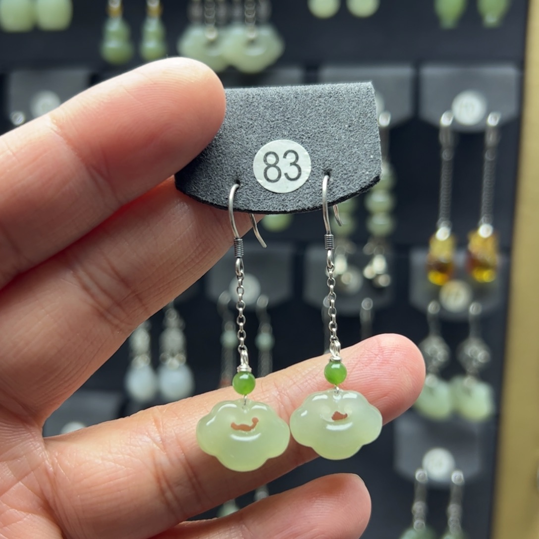 和田玉银S925镶嵌耳饰