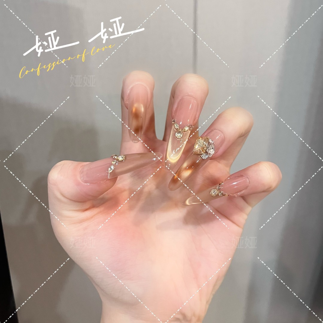 【琥珀凝霜】高端爆款纯手工穿戴甲片绵密高级猫眼穿戴甲