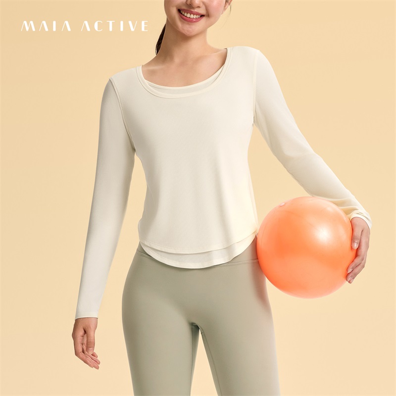 MAIAACTIVE 含莫代尔假两件休闲舒适流光风瑜伽上衣长袖T恤53TL62