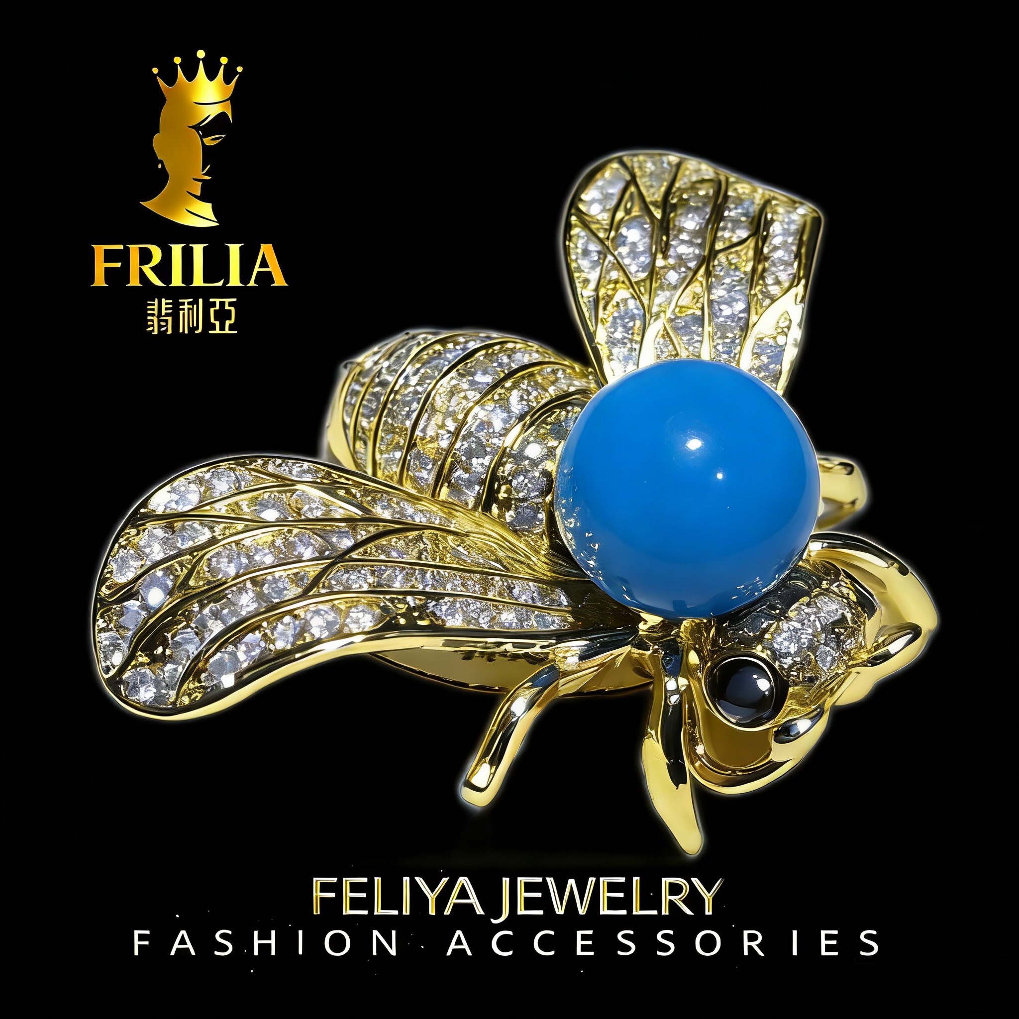 铜合金胸针 高档【翡利亚珠宝】USA设计师手作暴力蓝胸针一-101134