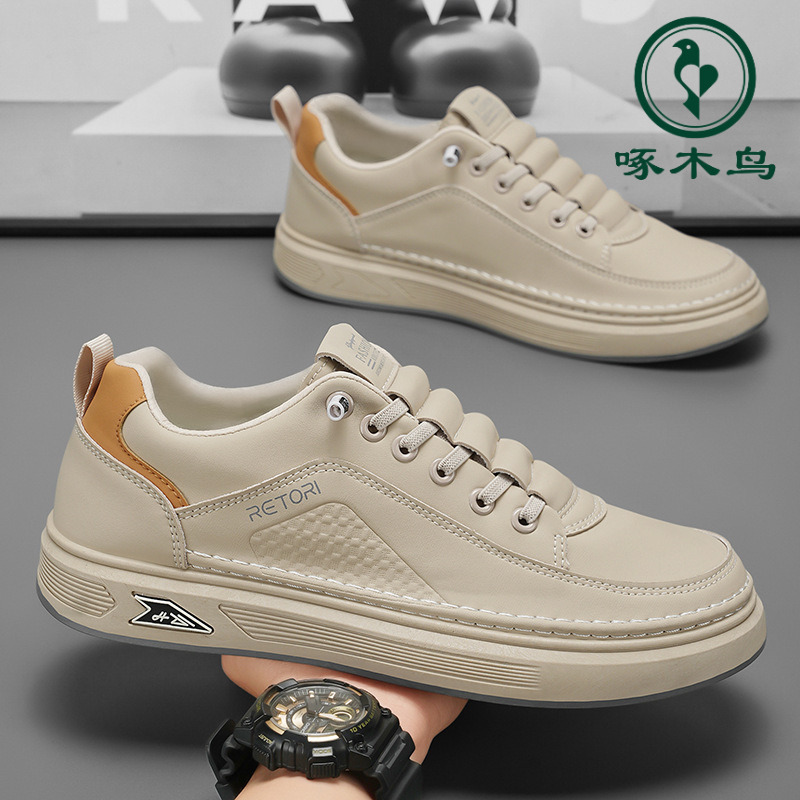 【正品】啄木鸟春季男鞋新款透气小白鞋男潮流百搭运动休闲皮鞋板鞋