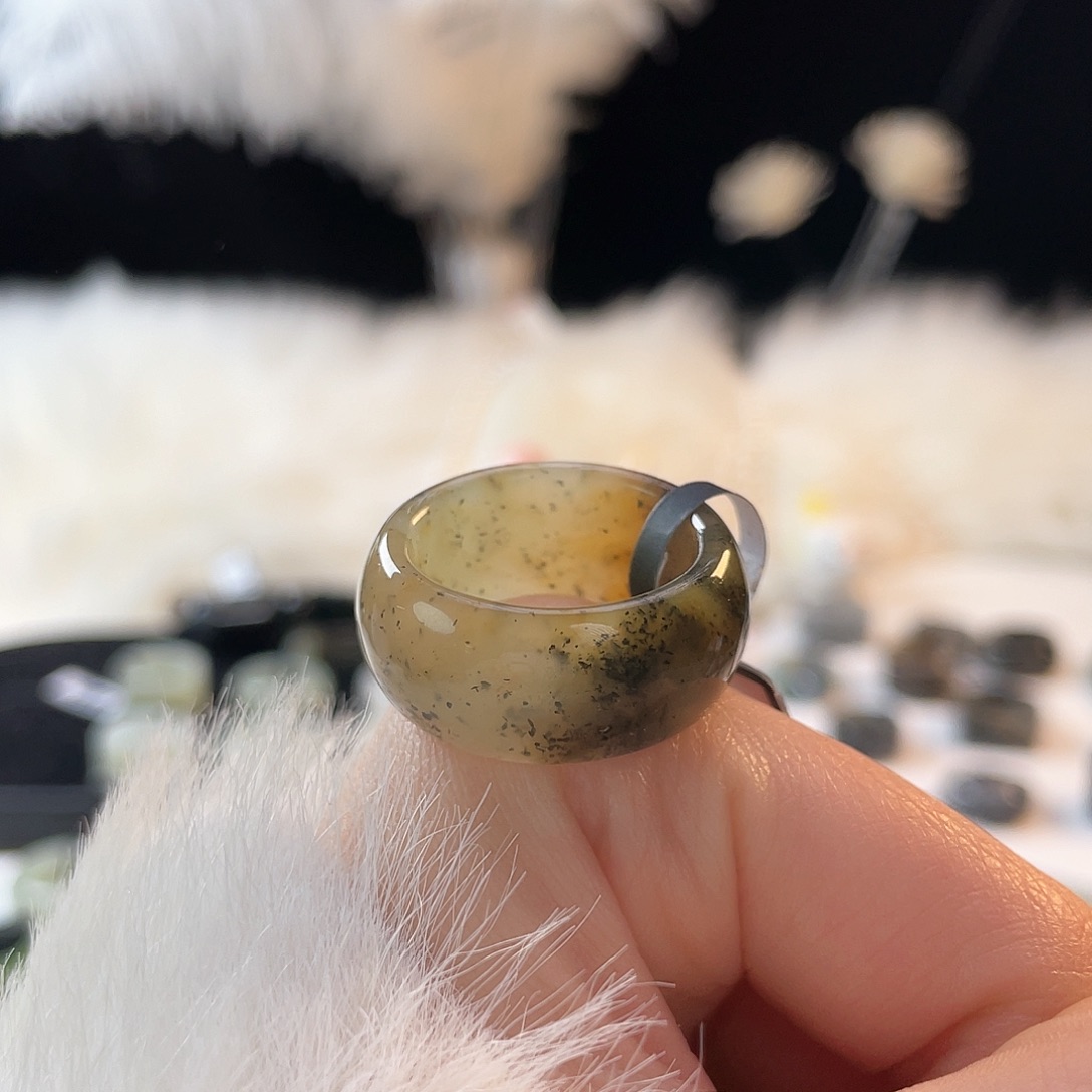 和田玉未镶嵌戒指k130糖青花墩墩20.0mm