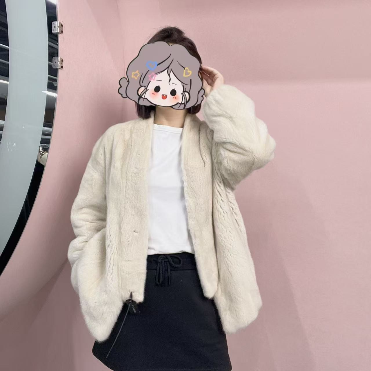 LQPC中长款连帽新款进口水貂外套女士大衣冬季简约百搭时尚