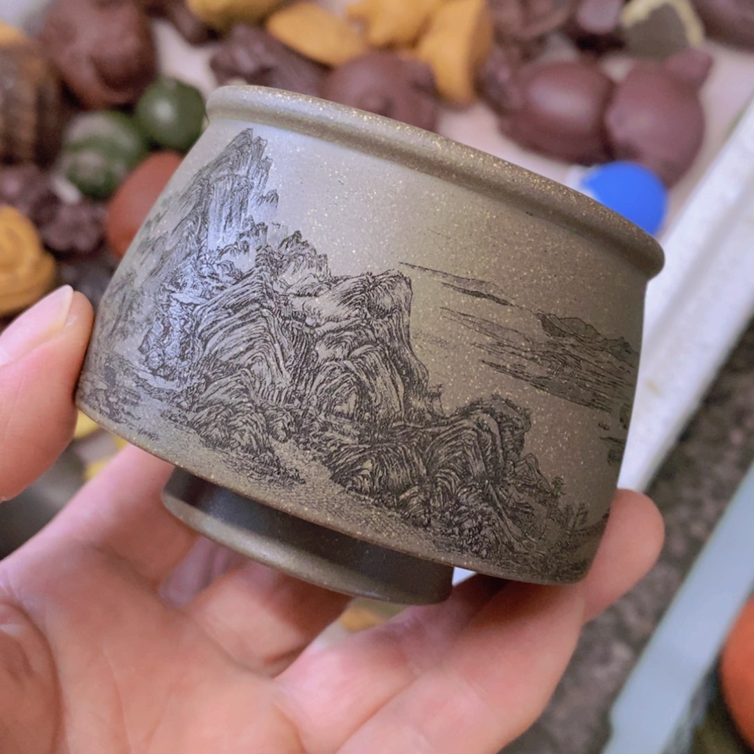 茶杯绿泥紫砂紫砂