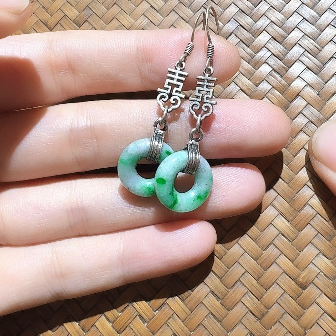 翡翠银S925镶嵌耳饰个性十足