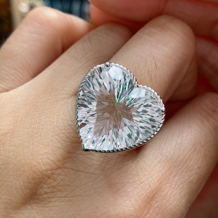 水晶戒指银S925镶嵌天然水晶戒指