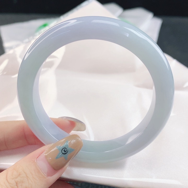 翡翠未镶嵌手镯缅甸56.2冰胶润紫正圈