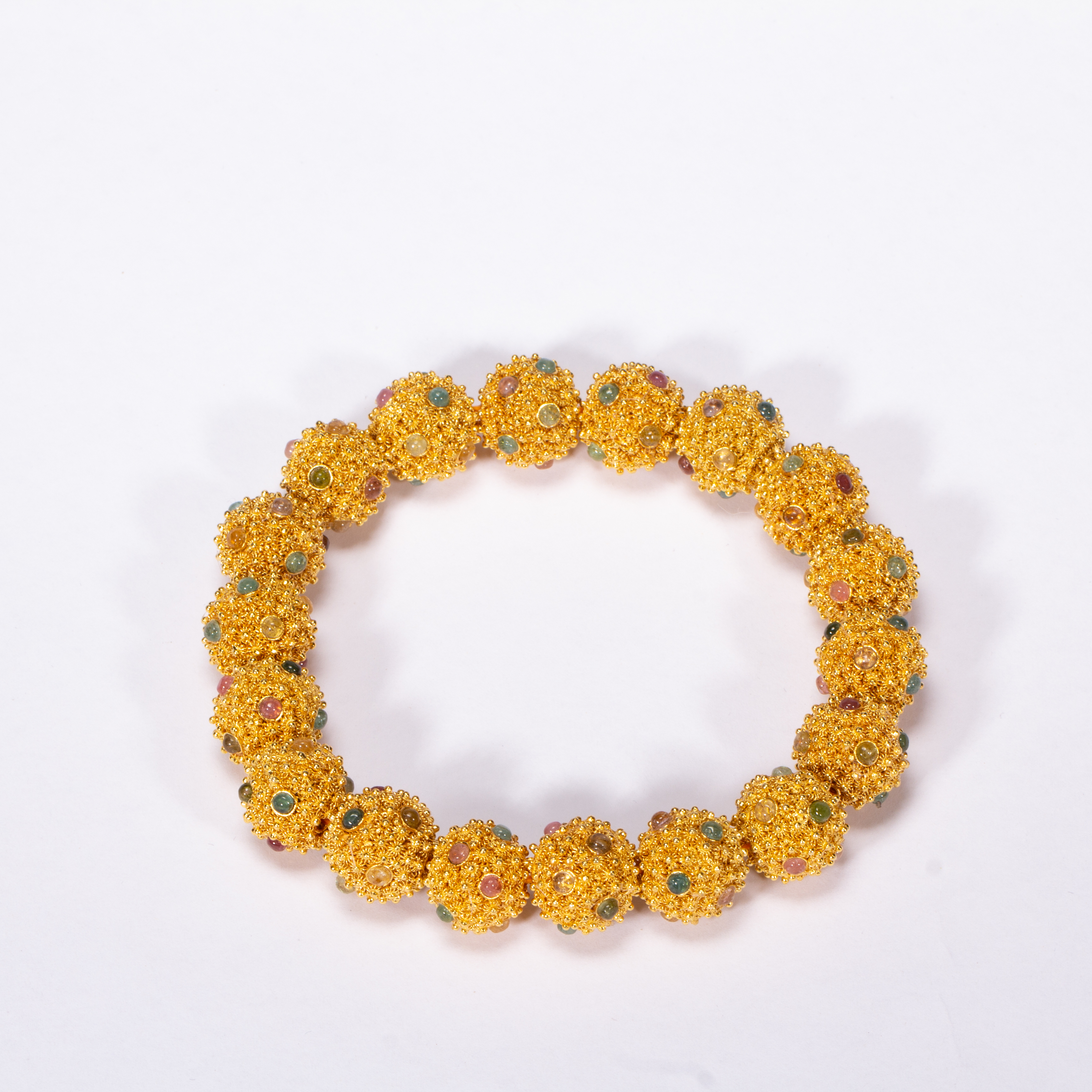 【程田文物】清-银鎏金-嵌碧玺手串250110-10