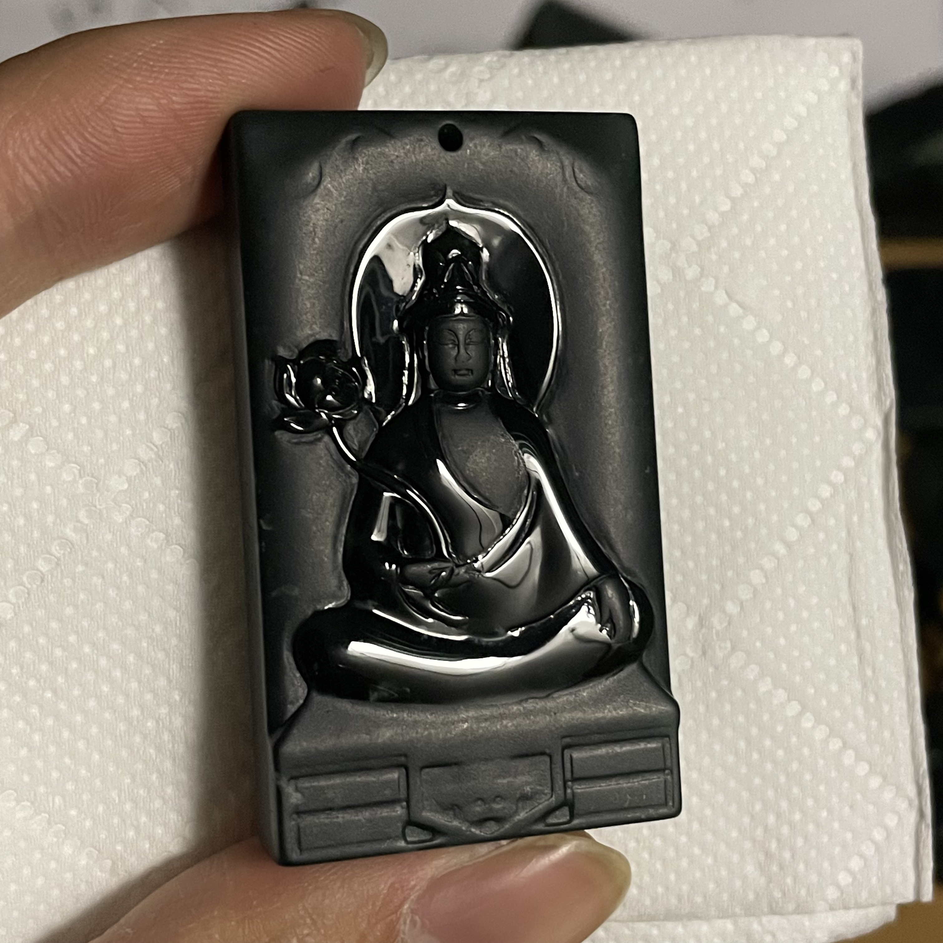 天然翡翠a货 持莲素衣观音n5