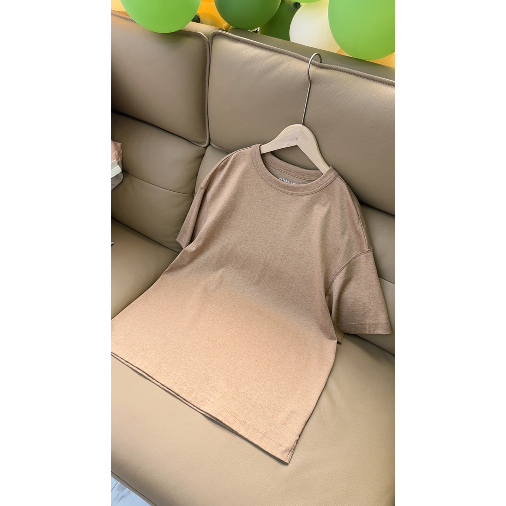 品牌原单（新疆长绒棉）100%棉—T恤【情侣款男款】透气—B3—浅棕T-0801