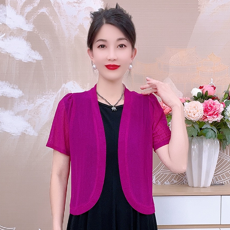 2300夏款薄款短款显瘦开衫纯色百搭披肩大码优雅外套