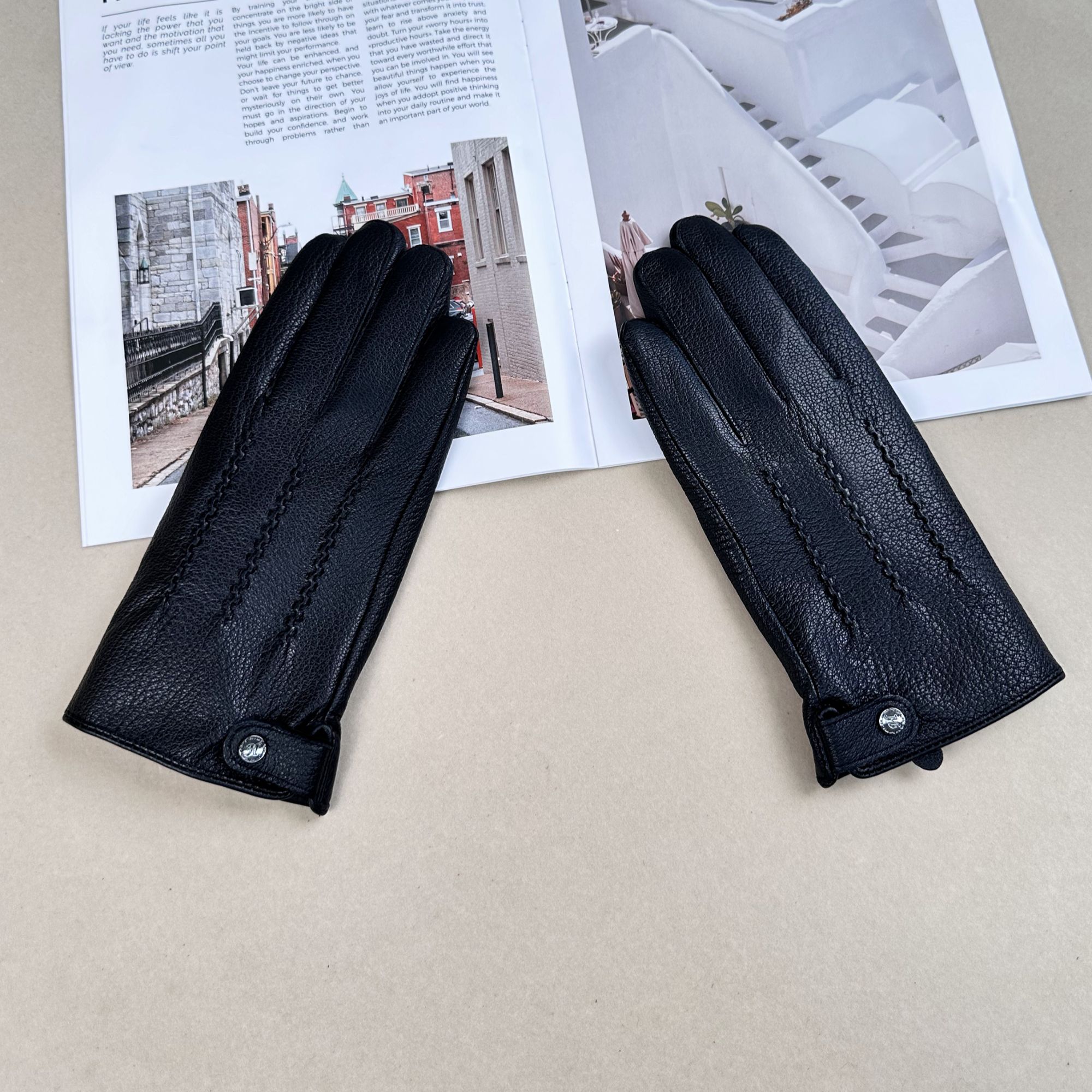 汉口鹿山羊皮真皮手套男士可触屏加绒开车触屏修手保暖秋冬季高端