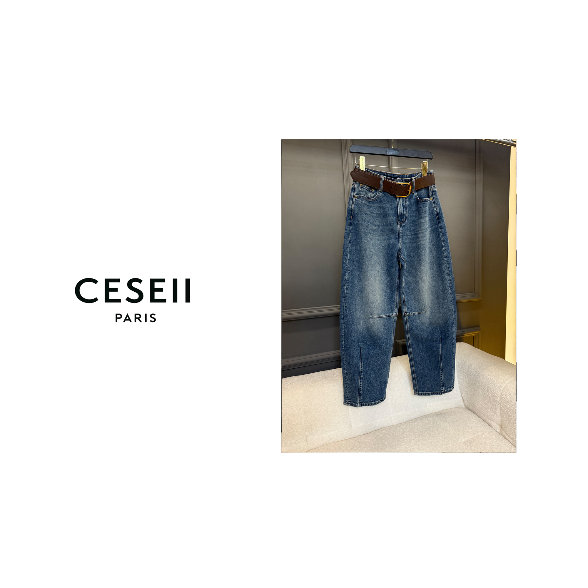 【25XJ901】CESEII时尚百搭香蕉裤型带皮带复古洗水柔软牛仔长裤