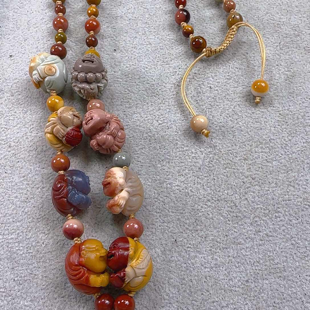 石英质玉1未镶嵌天然阿拉善彩玉纯手工雕刻宝宝弥勒佛项链