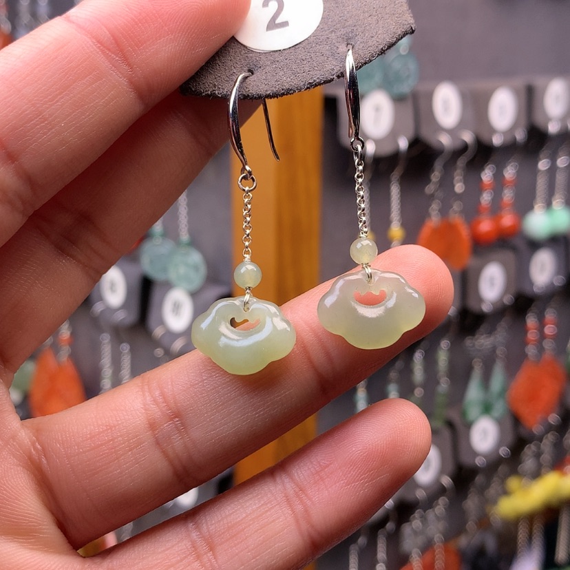 【闪购商品】和田玉耳饰银S925镶嵌