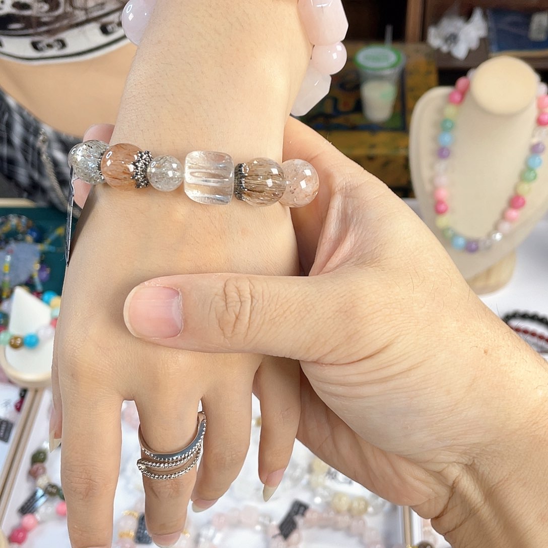 水晶手链银S925镀金镶嵌