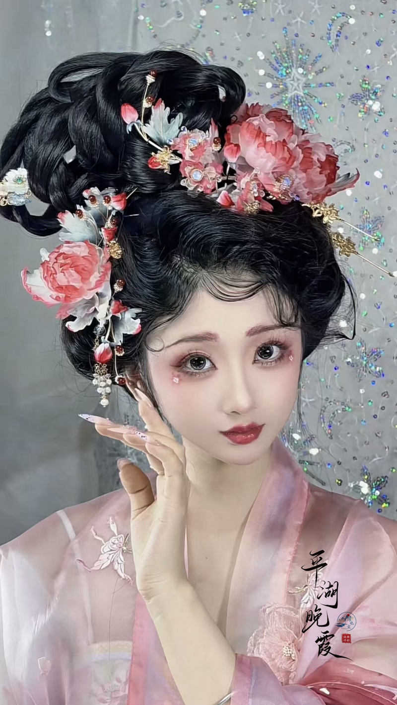 平湖晚霞古风饰品 真丝烫花 芍药花 满庭芳套系