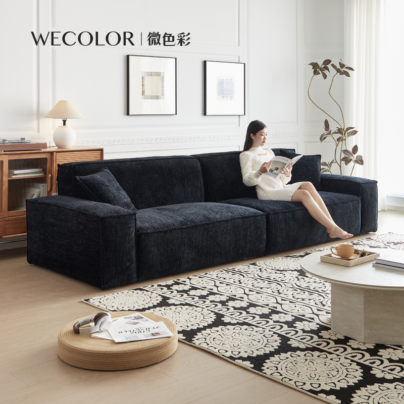 微色彩雪尼尔沙发80cm高靠背豆腐块沙发北欧复古极简客厅直排沙发