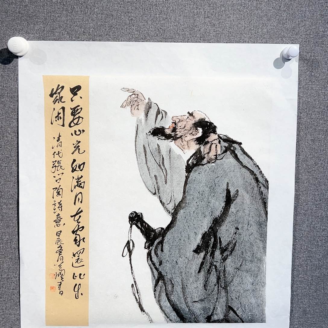 国画红袍画院手绘作品带框