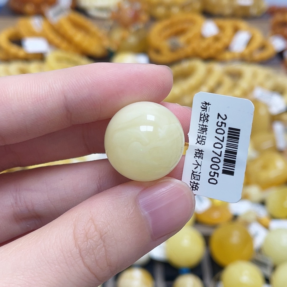 蜜蜡未镶嵌珠宝奇石圆珠满蜜白花蜜虎皮19.3m m