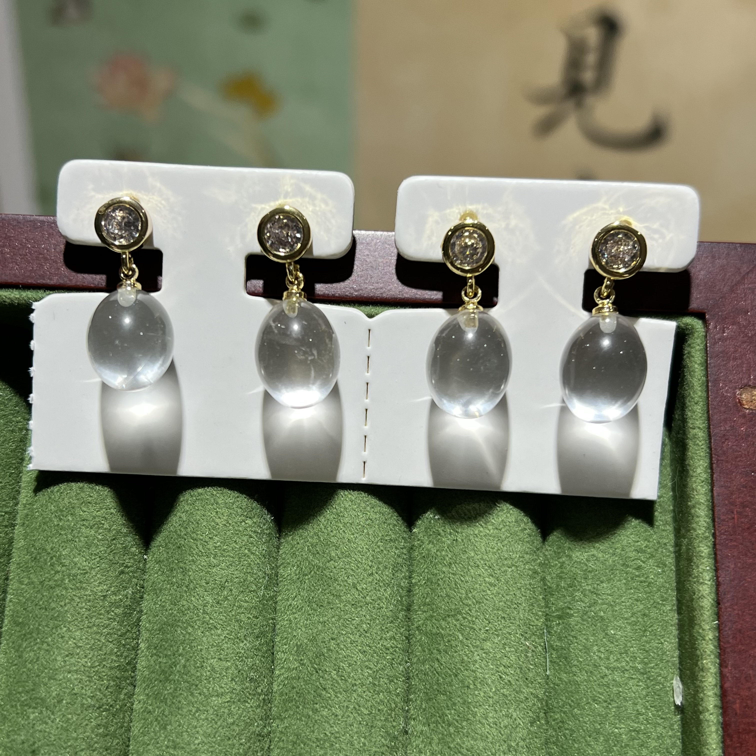 【月月家】R083天然水晶 双A级蛋型白水晶耳坠 多样性发其一