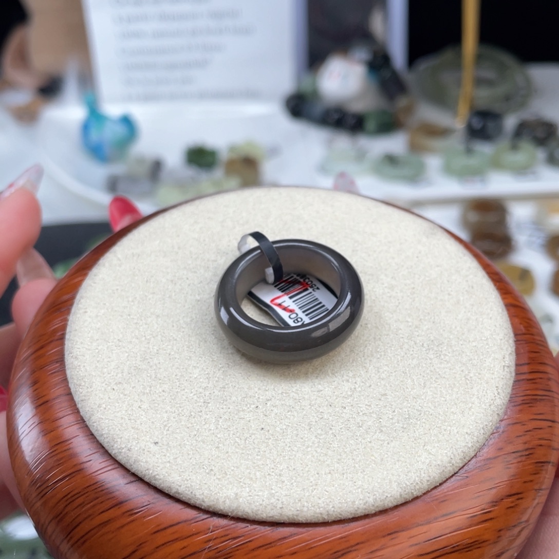 和田玉未镶嵌戒指O8浓雾紫圆条17.6