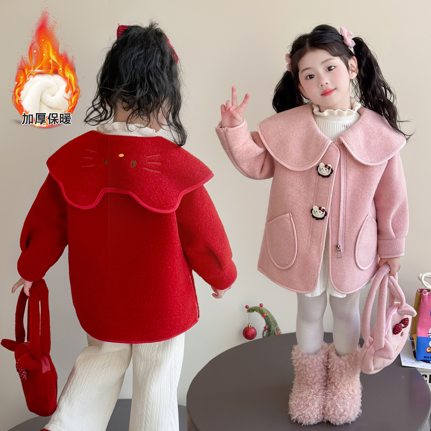 女童加绒外套秋冬季2025新款洋气儿童冬装超好看衣服女宝宝呢大衣