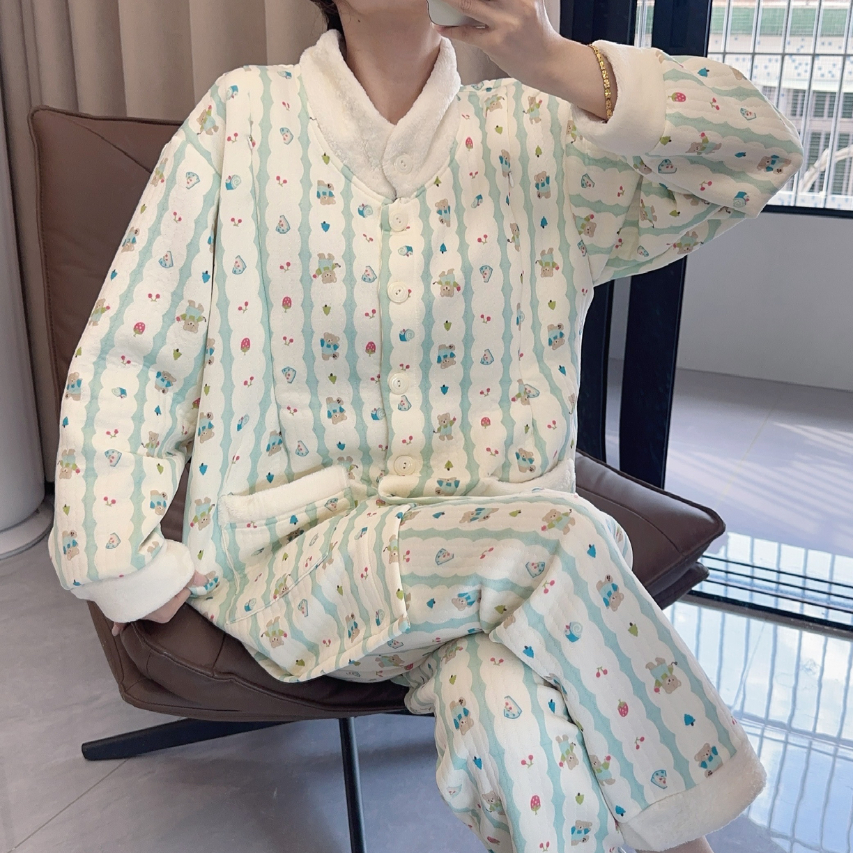 冬季加厚纯棉【超保暖】空气棉孕妇哺乳衣月子服家居服外出睡衣套装