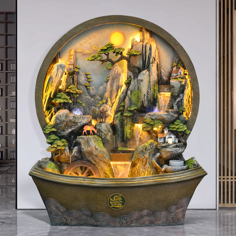 松山水语水幕墙客厅玄关阳台办公室招财装饰落地假山流水加湿装饰