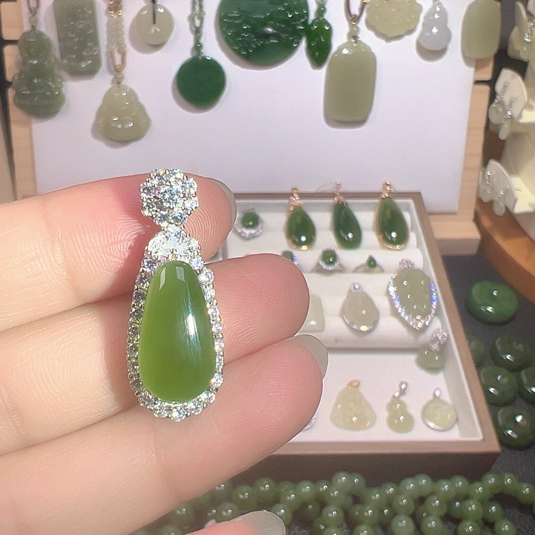 和田玉（碧玉）银S925镶嵌颈饰