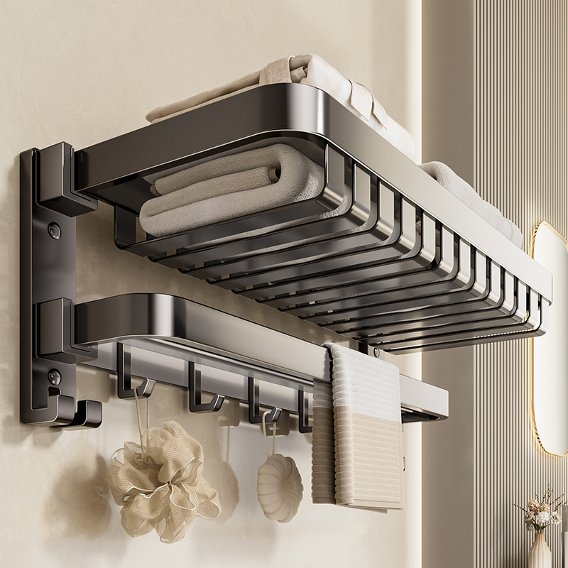 枪灰卫生间置物架浴室厕所毛巾沐浴露洗发水化妆品收纳架子免打孔