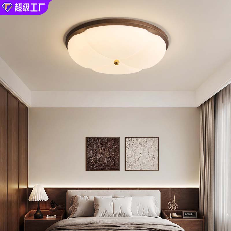 中古风卧室吸顶灯设计师实木高级感主卧房间灯全光谱护眼LED灯具