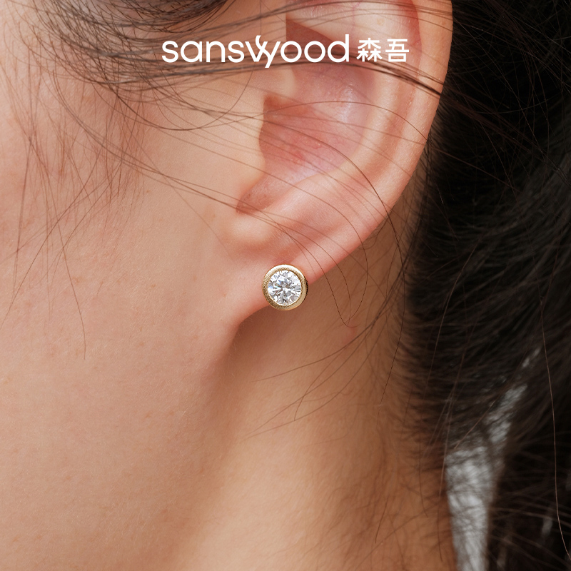 sanswood 925银耳饰 《小糖豆》气质泡泡钻耳钉基础款莫桑钻喷砂