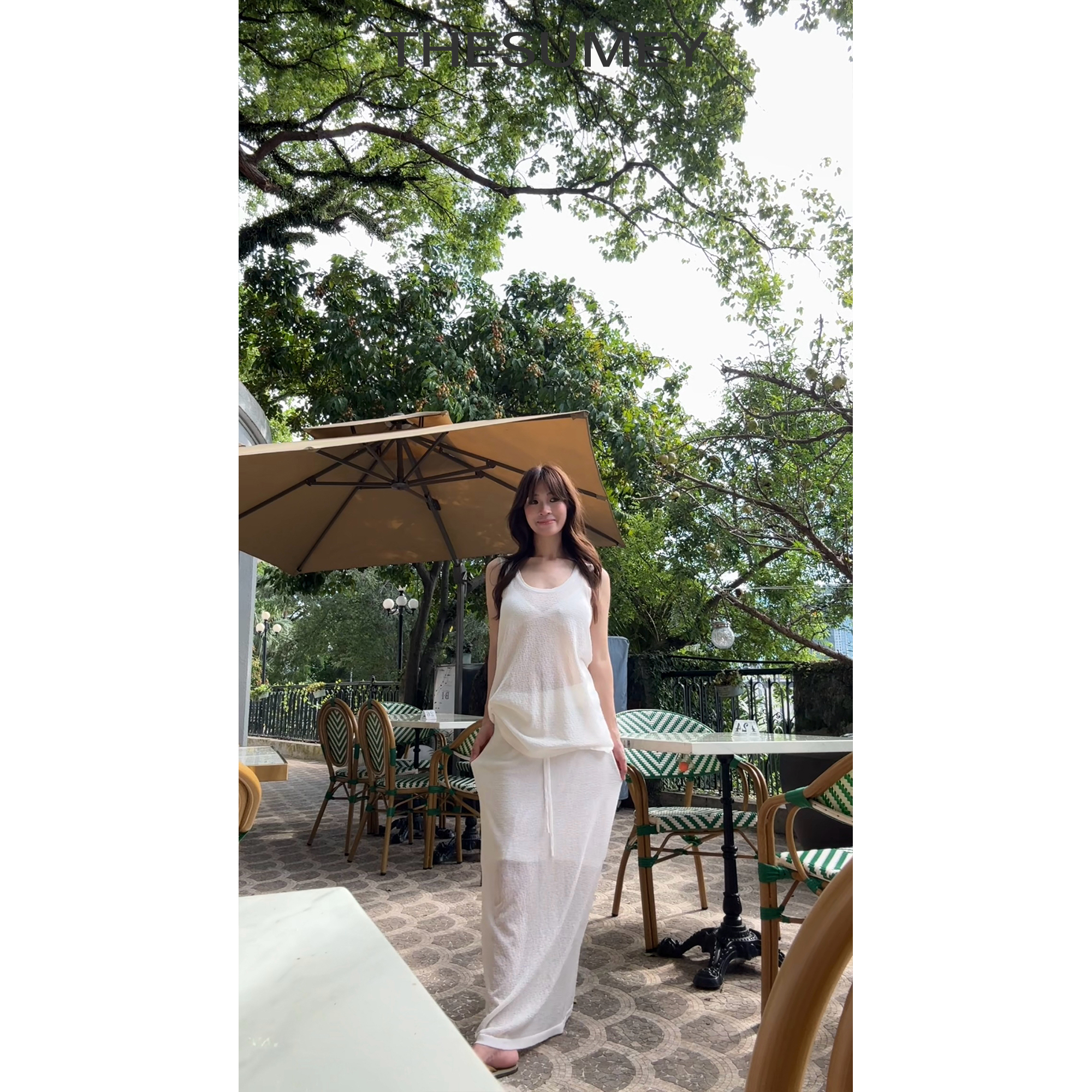 THESUMEY白色温柔风轻薄背心半身裙套装女25夏季设计感甜美两件套