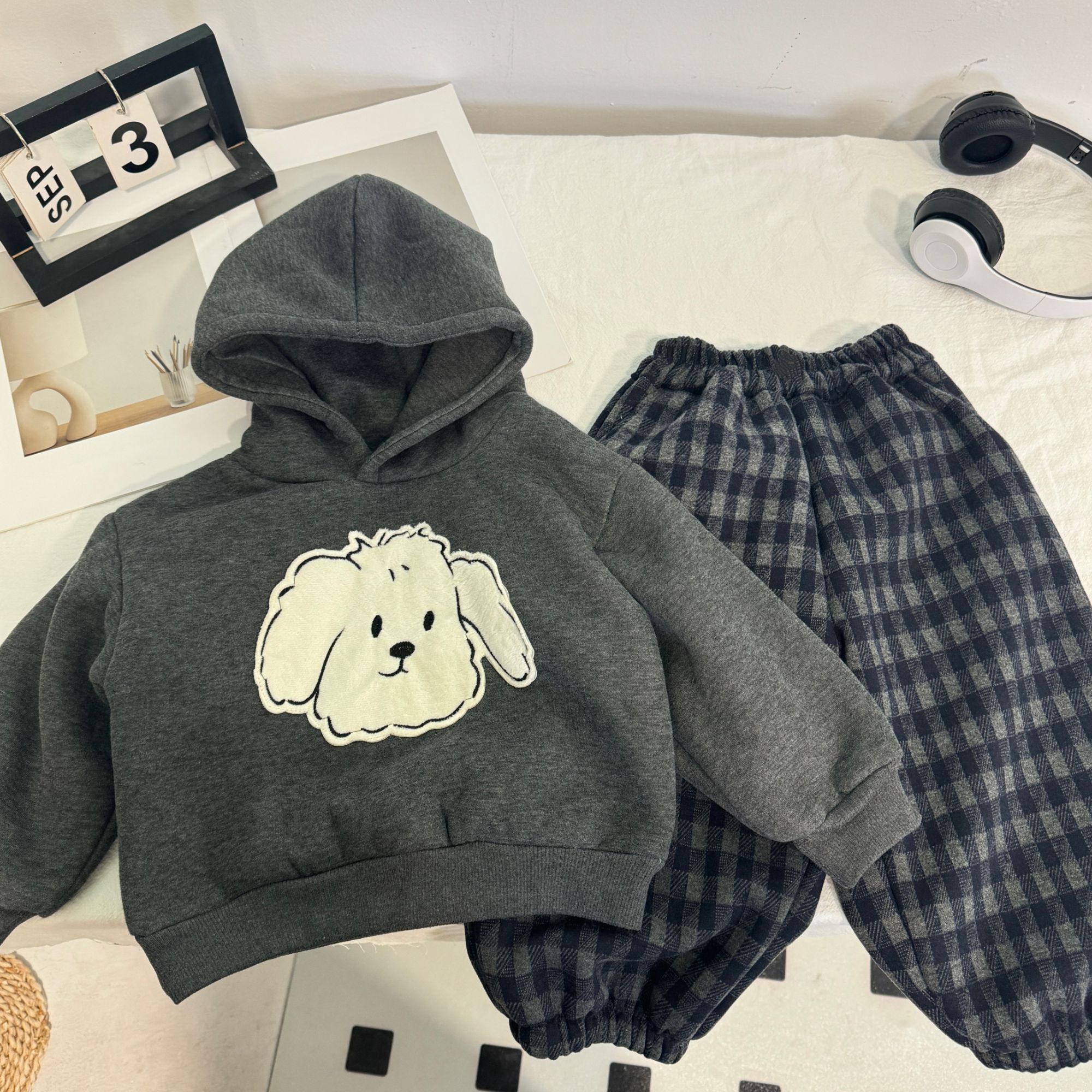 【加绒加厚】2025新款秋冬季加绒卫衣套装韩版洋气休闲男女童卫衣