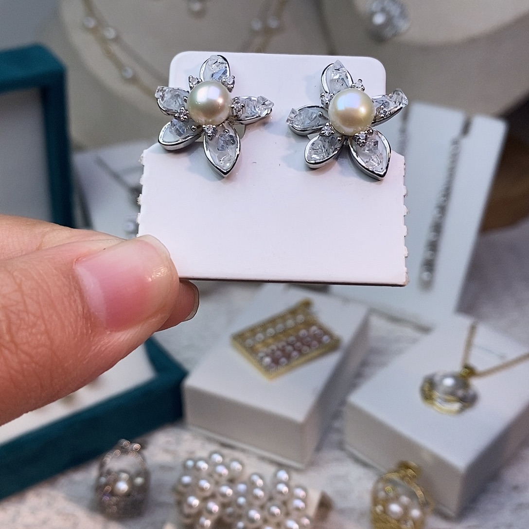 淡水珍珠耳饰银S925镶嵌