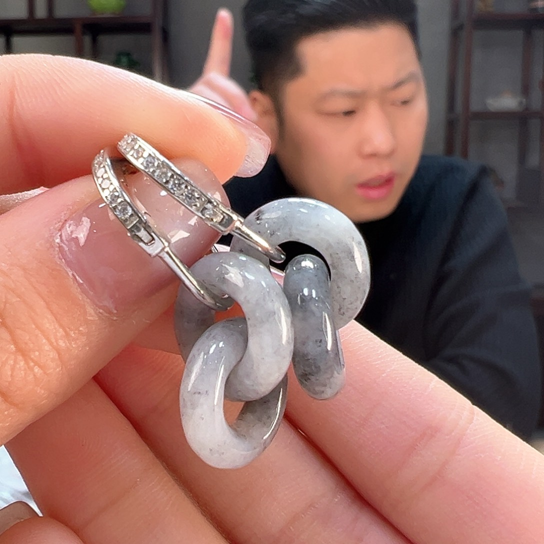 翡翠耳饰银S925镶嵌耳环2