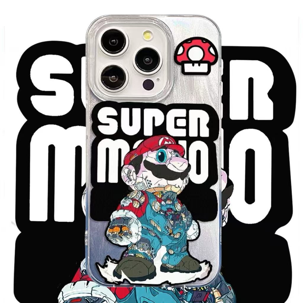 英文马里奥-IMD全包ins情侣羽纱壳手机壳适用于多款机型透明