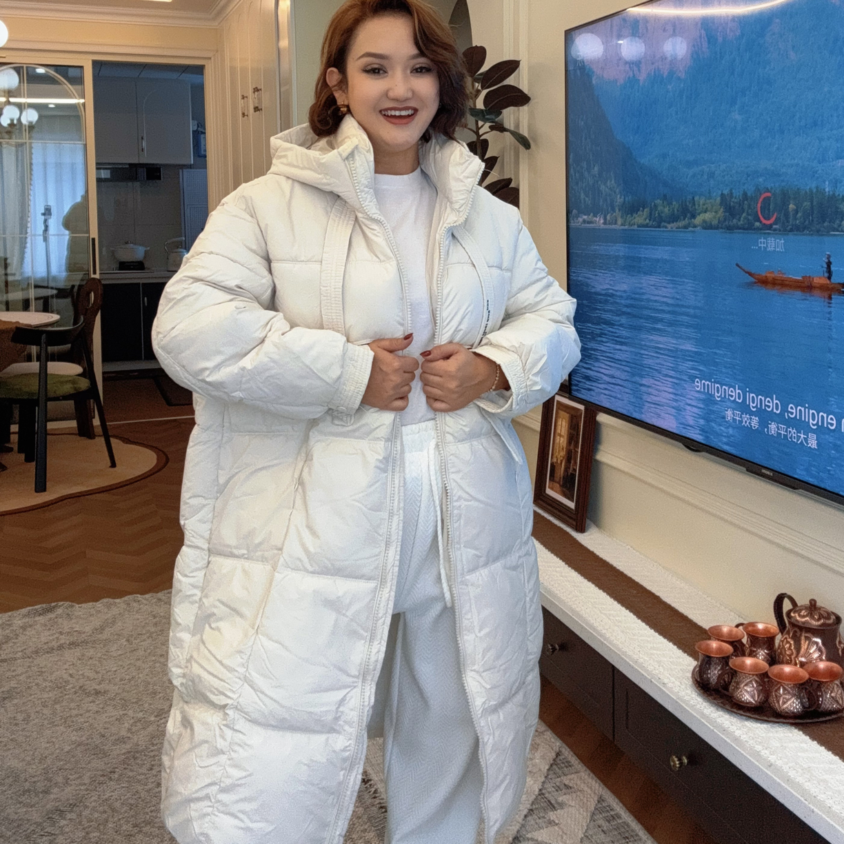 韩版宽松过膝外套女2025冬季新款百搭连帽保暖中长款外套