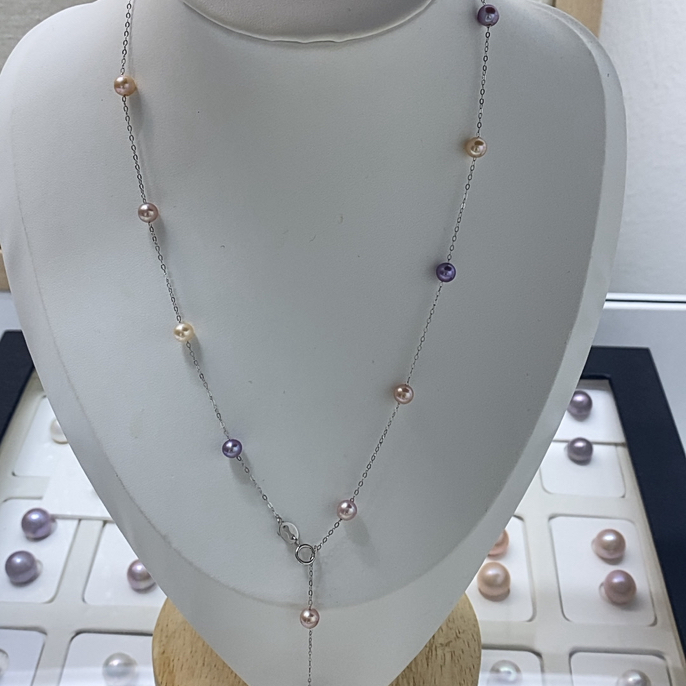 淡水无核紫珠满天星珍珠银4 - 5mm锁骨链