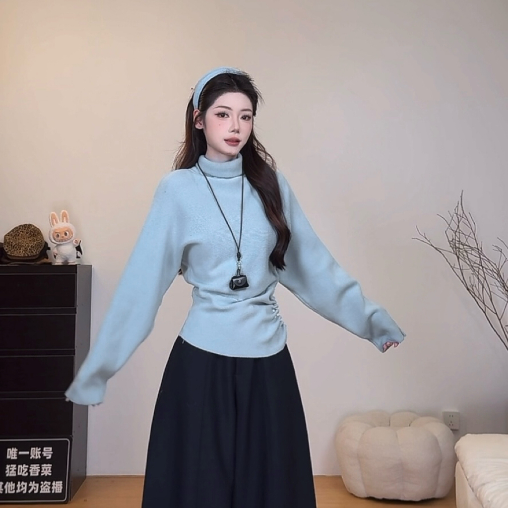 （6-8运贴）“小蛮腰”设计感排扣收腰显瘦高领打底衫冬季百搭毛衣