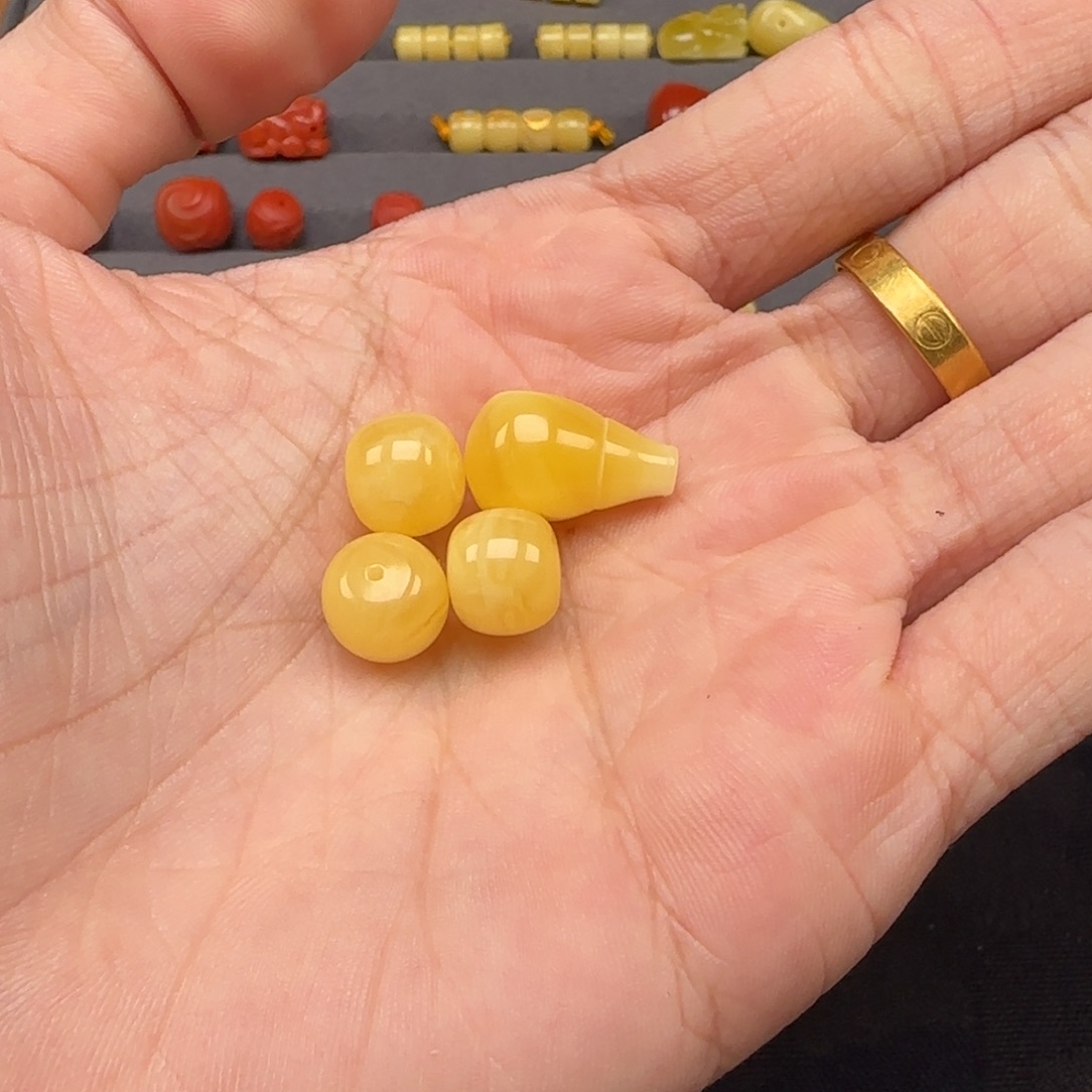 蜜蜡裸石未镶嵌天然三通配珠