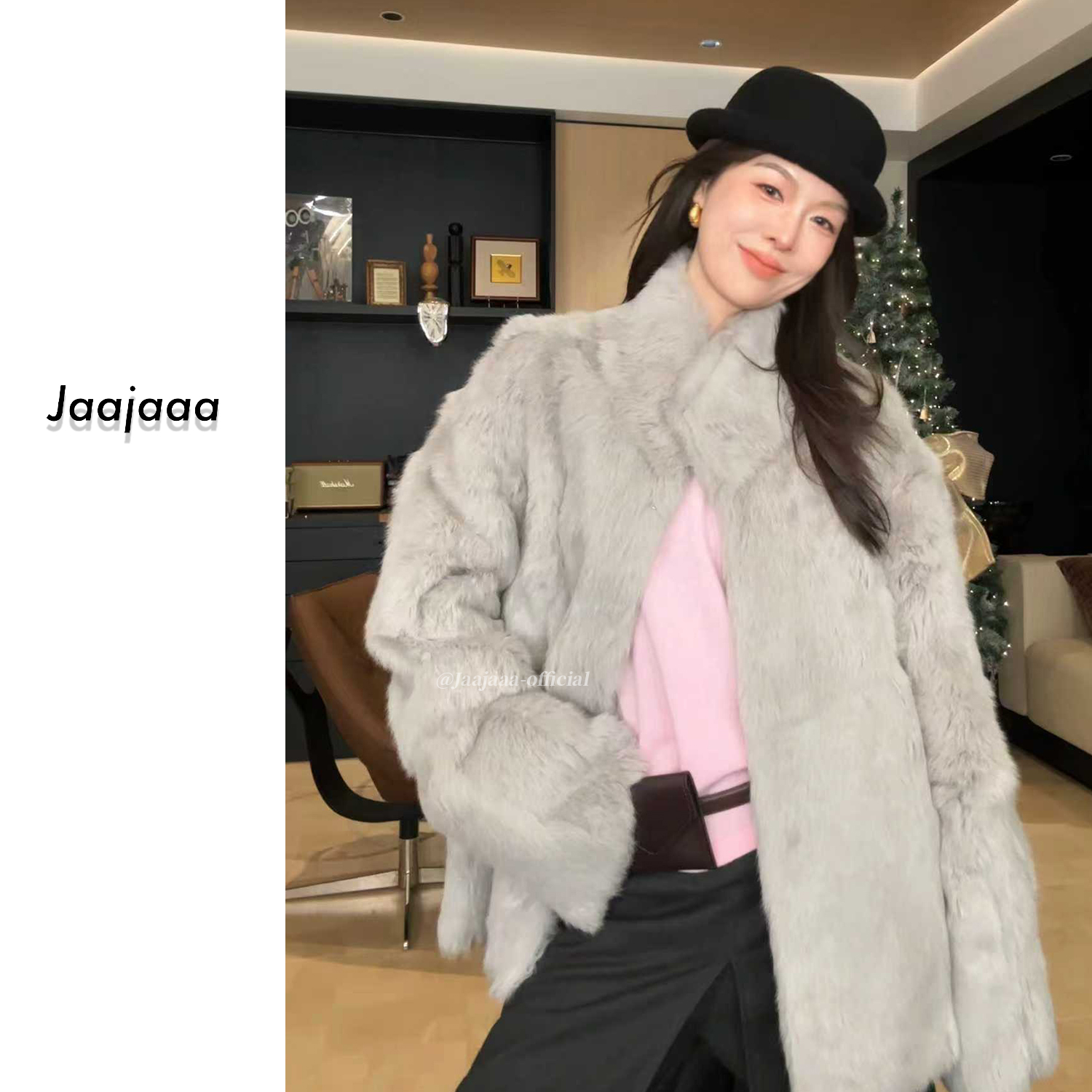 Jaajaaa冬绒落月  小众简约百搭通勤时尚气质兔毛保暖外套/BAGG