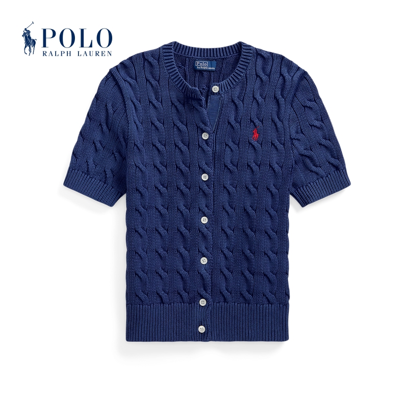 Ralph Lauren/拉夫劳伦女装 25年夏季修身版型棉质短袖针织开襟衫