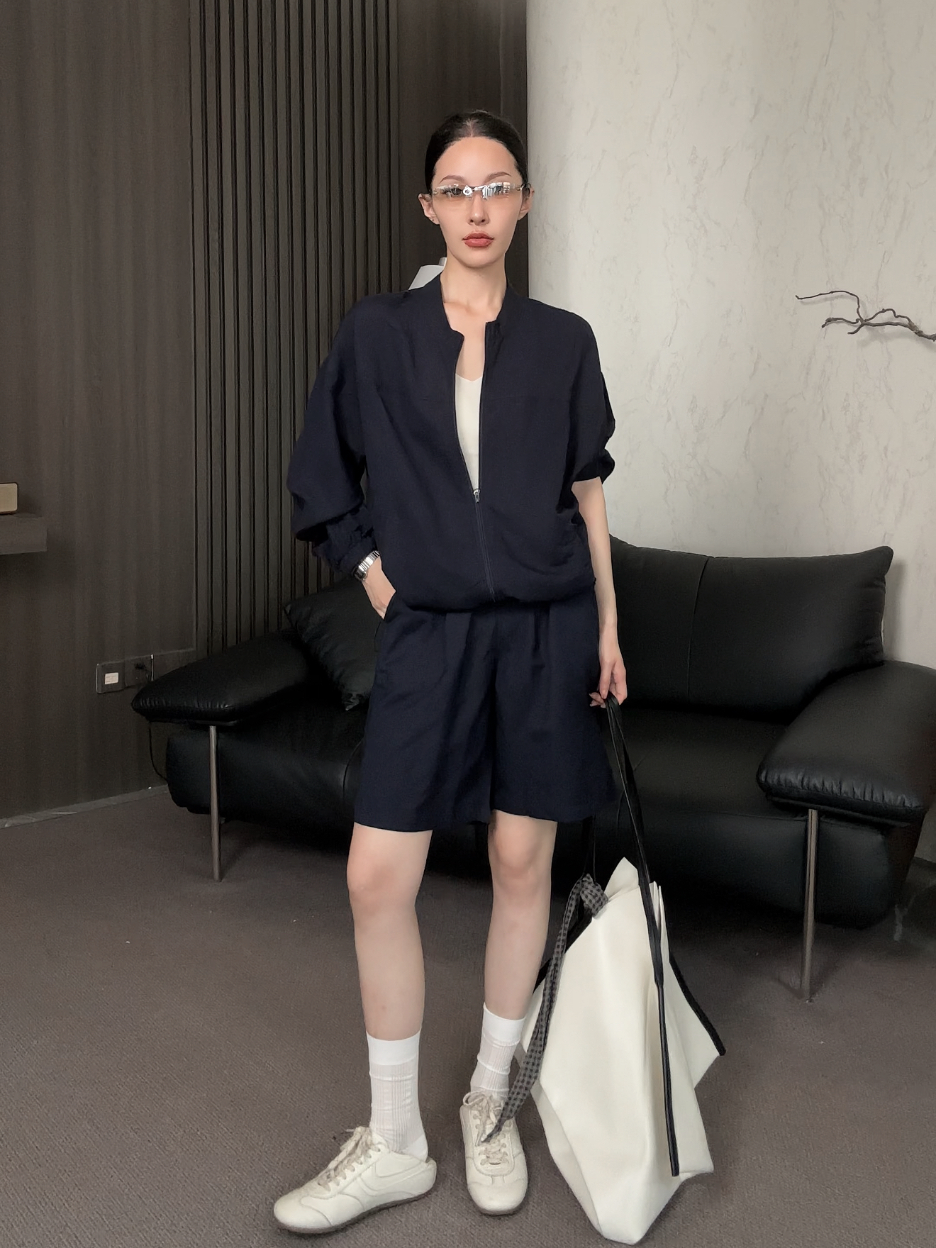 【大米专属】简约亚麻外套短裤新品宽松百搭长袖套装66168