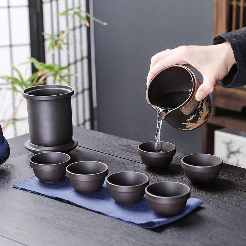 新款紫砂旅行茶具套装遇热变色快客茶杯茶水分离轻奢户外泡茶F116