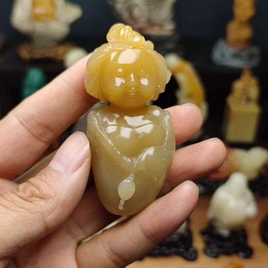 原***点印石寿山石手把件摆件手把