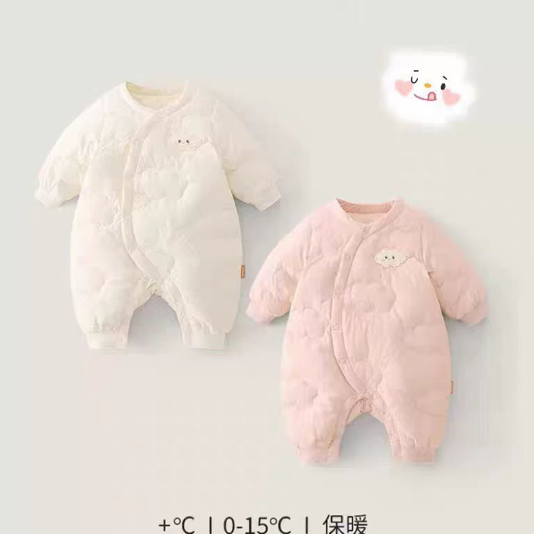 2025年新款婴儿连体衣秋冬薄棉衣服宝宝夹棉爬服加厚棉服外出哈衣