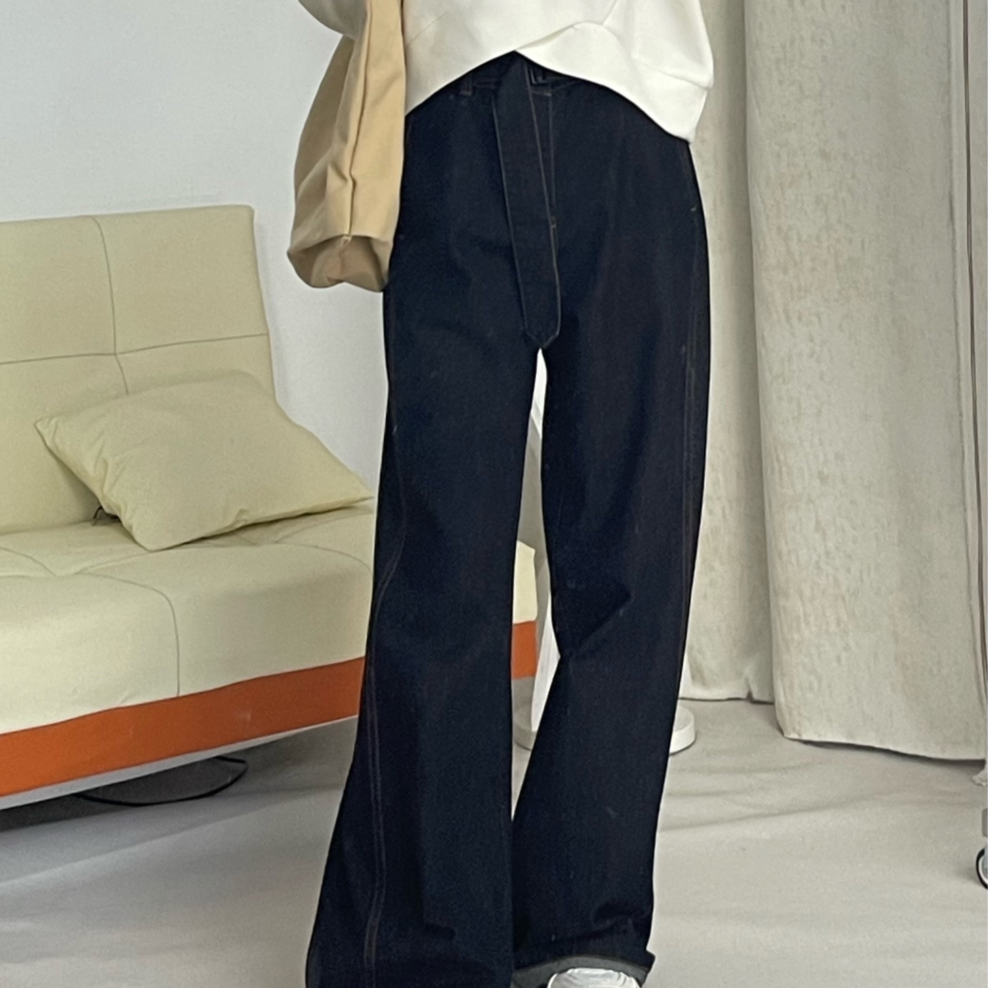 裤子牛仔裤长裤宽松黑色高腰时尚休闲裤秋季加长直筒裤子复古百搭