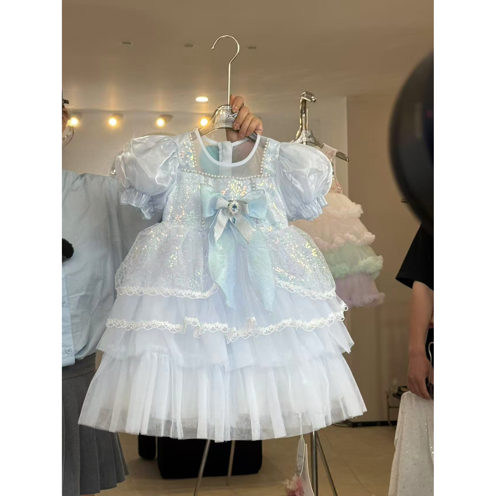 K105 夏季新款女童爱莎公主泡泡袖蝴蝶结洛丽塔连衣裙
